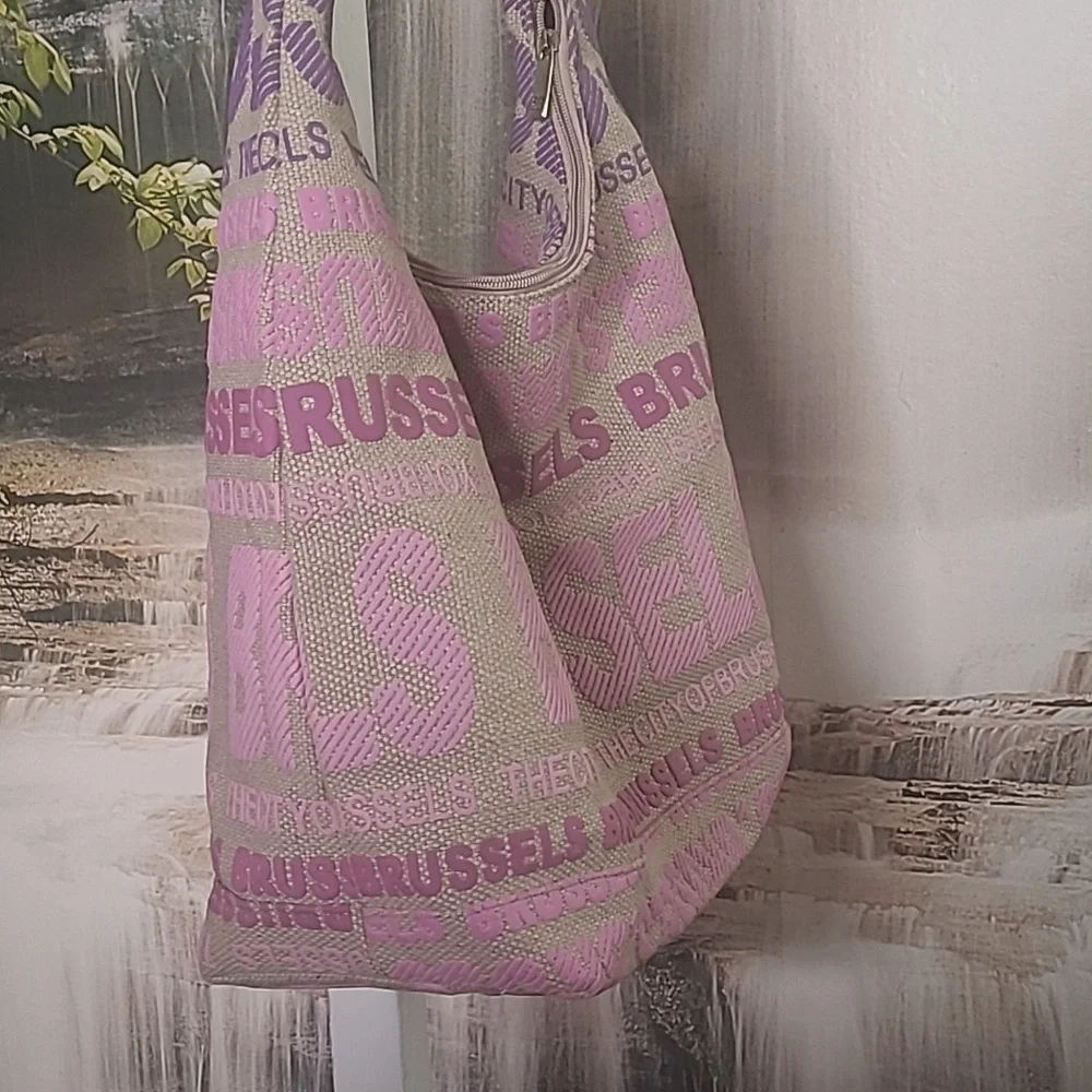 Robin Ruth canvas purple Brussels travel souvenir shoulder tote bag